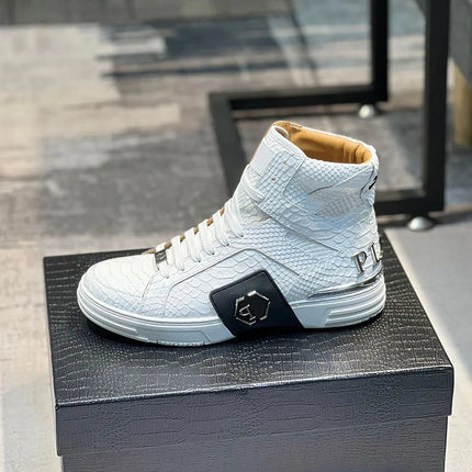Luxury Designer's Autumn Winter New Men's Sneakers Water Diamond High Top Men's Running Shoes Fashion Leather Casual Short Boots