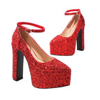 Scarpe a Tacco Rosse Scintillanti / 4 / China Mainland