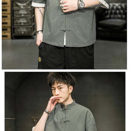 Camicia stile giapponese da uomo estiva cinese colletto rialzato Yukata Kimono Samurai Indossare T-shirt color block Hanbok Cappotto casual