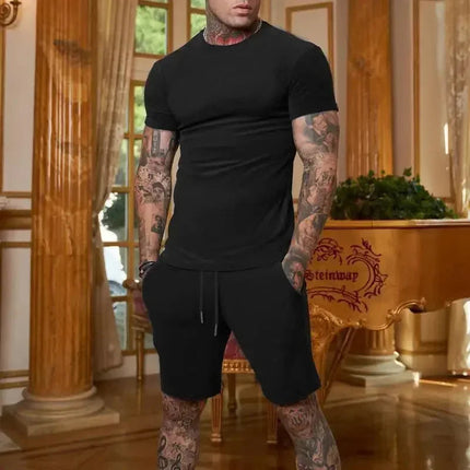 Tuta sportiva estiva all'aria aperta alla moda e casual T-shirt traspirante da uomo pantaloncini tuta casual e alla moda in due pezzi platinumshop