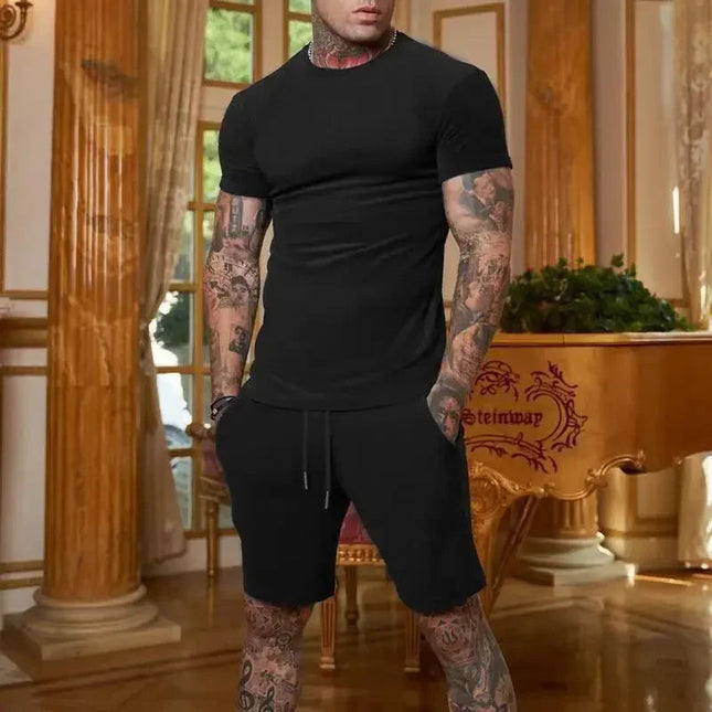 Tuta sportiva estiva all'aria aperta alla moda e casual T-shirt traspirante da uomo pantaloncini tuta casual e alla moda in due pezzi platinumshop
