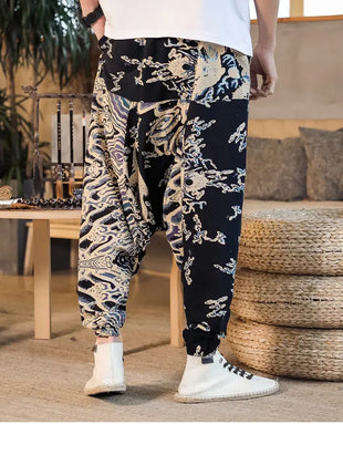 Pantaloni Harem da Uomo 2026 Stile Retrò con Stampa, Pantaloni Jogger Larghi e Comodi con Cavallo Ribassato, Stile Nepal Oversize, Pantaloni Casual da Uomo con Cavallo Ribassato