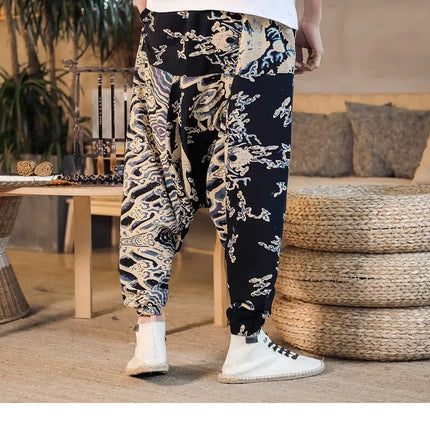 Pantaloni Harem da Uomo 2026 Stile Retrò con Stampa, Pantaloni Jogger Larghi e Comodi con Cavallo Ribassato, Stile Nepal Oversize, Pantaloni Casual da Uomo con Cavallo Ribassato