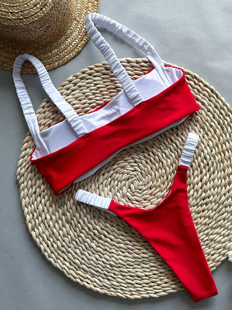 Splicing Micro Perizoma Bikini Donna Costumi da bagno a fascia Costume da bagno femminile Bikini a due pezzi Costume da bagno con taglio alto Swim Lady platinumshop