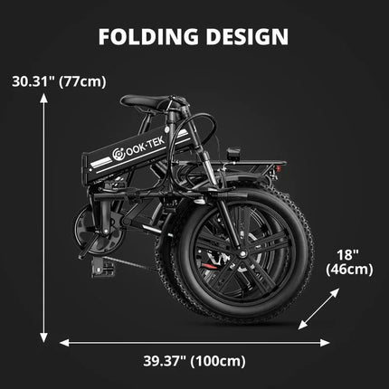 Bicicletta Elettrica Pieghevole E20 con Pneumatici Spessi 20 Pollici * 4.0, Motore 1000W, Batteria 48V 17.5AH, per Campeggio, Città e Tutti i Terreni