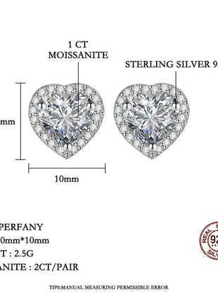 PERFANY 0.5CT-2CT Heart-Shaped Cut Moissanite Earrings For Women S925 Pure Silver Simulated Diamond Earrings Fashion Jewelry PlatiNum