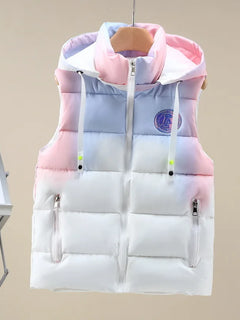 #3622 Tie Dye Hooded Sleeveless Jacket Women Zipper Sim Fit Warm Vest Waistcoat Female Outerwear Veste Unisex Autumn Winter 2024