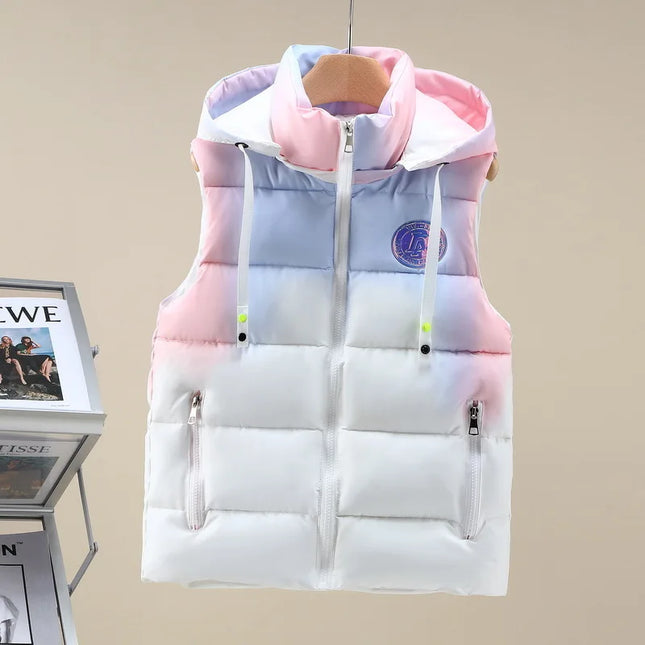 #3622 Tie Dye Hooded Sleeveless Jacket Women Zipper Sim Fit Warm Vest Waistcoat Female Outerwear Veste Unisex Autumn Winter 2024