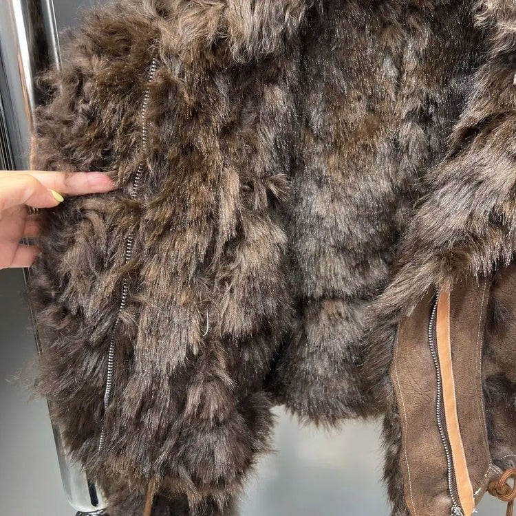 Winter Faux Lambskin Lapel Long-sleeved Inner Liner Thickened Fur One-piece Cotton-padded Jacket Street Fashion Warm Women Coat