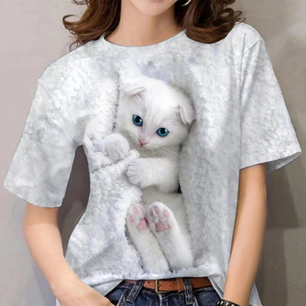 Cute Cat Pattern T Shirt per le donne Pet Animal 3D stampato maniche corte Tees Estate Casual T-shirt allentate Streetwear O - Collo Top - platinumshop