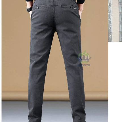 Autumn Winter Cotton Fabric Stretch Casual Pants Men Slim Fit Grey Black Korea Work Classic Brown Cargo Trousers Male 28-38