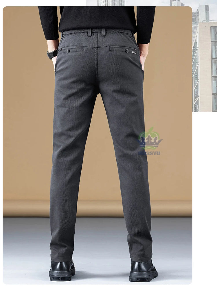 Autumn Winter Cotton Fabric Stretch Casual Pants Men Slim Fit Grey Black Korea Work Classic Brown Cargo Trousers Male 28-38