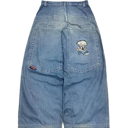Jeans larghi ricamati modello Joker di tendenza della moda americana Donna Street Y2K Nuovi pantaloni a gamba larga oversize Hip Hop Jeans unisex