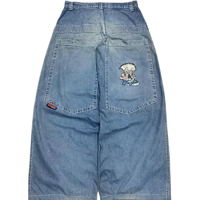 Jeans larghi ricamati modello Joker di tendenza della moda americana Donna Street Y2K Nuovi pantaloni a gamba larga oversize Hip Hop Jeans unisex