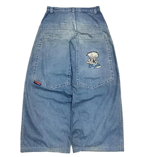 Jeans larghi ricamati modello Joker di tendenza della moda americana Donna Street Y2K Nuovi pantaloni a gamba larga oversize Hip Hop Jeans unisex