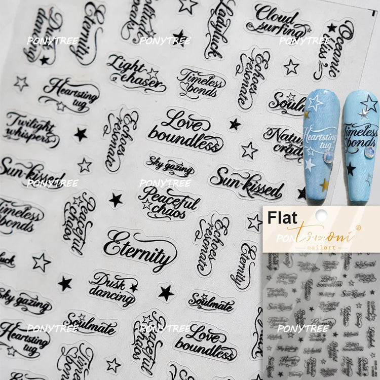 English Word Christmas Tree Calligraphy Font Reindeer Bell Gift Bowknot Starburst Adhesive Nail Charm Art Sticker Manicure Decal