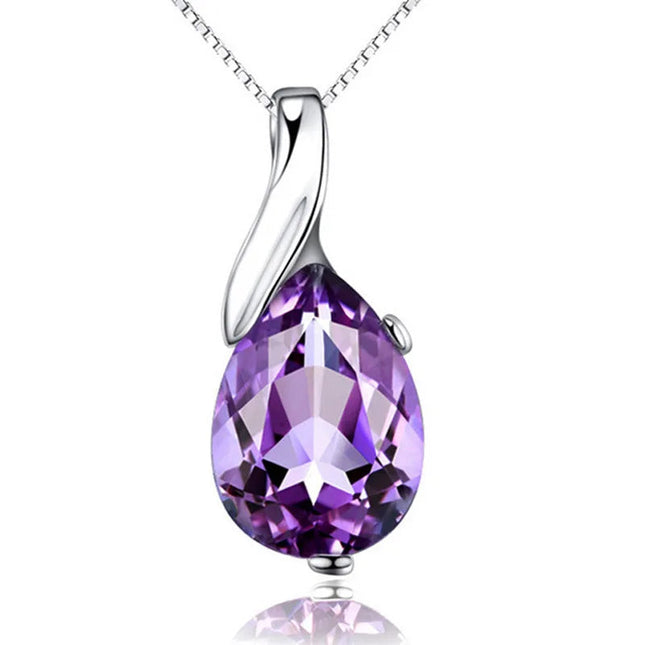 S925 Sterling Silver Necklace Angel Tears Crystal Red Pendant Necklace for Woman Charm Jewelry Gift PlatiNum