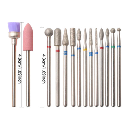 14Pcs Set Rotary Grinding Buffer Polisher Replacement Nail Drill Bit Kit For Gel Nail Removal Manicure Pedicure Machine Salon Household Nail Treatment