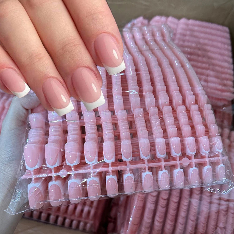 120Pcs Short Square Coffin Glossy Pink Full‑Cover Press‑On Acrylic Fake Nail Tips For DIY Nail Art Decoration