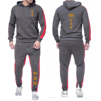 2025 Spring Autumn Shotokan Karate Print Men's Solid Color Hooded Tracksuit Pullover Hoodies+Casual Sweatpants High Street Sets PlatiNum