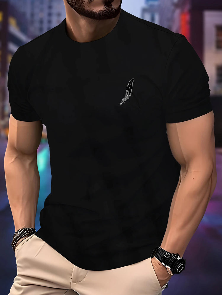 Nuova maglietta da corsa girocollo da uomo estiva sottile top con stampa di piume T-shirt sportiva fitness traspirante a maniche corte ad asciugatura rapida