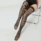 Calze a rete con strass tagliati in pizzo Maglia traspirante Collant a rete jacquard scavato Calzini a tubo lungo antiscivolo da donna