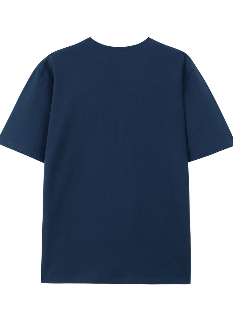 Men's summer 100 pure cotton fashionable casual loose fit plus mountain reflection printed round neck short sleeved T-shirt top PlatiNum