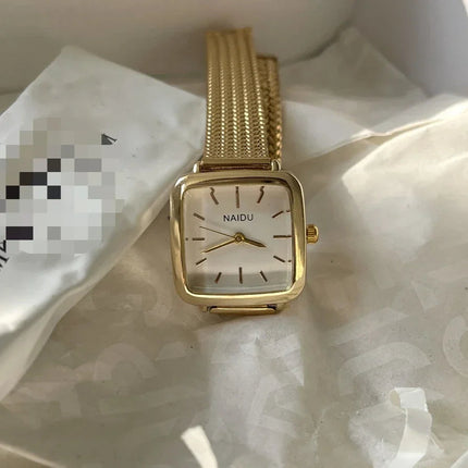 Orologio al quarzo semplice di marca per donna Orologi da donna regalo di lusso retrò Orologi da polso con cinturino in acciaio inossidabile regolabile con quadrante piccolo platinumshop