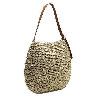 Borsa a Spalla da Donna Estiva in Paglia Intrecciata, Borsa Grande Capacità Artigianale in Rattan, Borsa Tote di Lusso Designer da Spiaggia