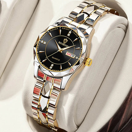 BINBONG Orologi da donna Orologio al quarzo da donna di moda di lusso Orologio da polso in acciaio inossidabile con data luminosa impermeabile Regalo per gli amanti della fidanzata platinumshop