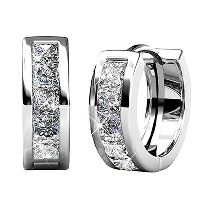 Huitan Small Round Hoop Earrings for Men/Women Shiny White Zirconia Simple Stylish Daily Wearable Earring Unisex Fashion Jewelry PlatiNum