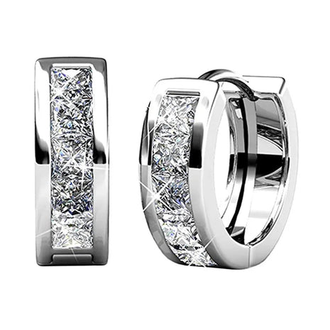 Huitan Small Round Hoop Earrings for Men/Women Shiny White Zirconia Simple Stylish Daily Wearable Earring Unisex Fashion Jewelry PlatiNum