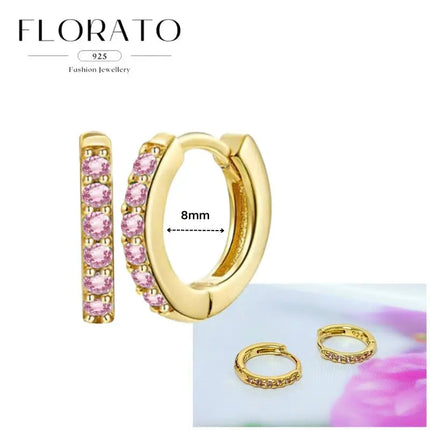 Lussuosa geometria 925 orecchio in argento sterling Ago rosa serie zircone orecchini a cerchio pendenti dolce moda regali di gioielli da sposa platinumshop