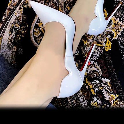 2024 Nuova Primavera/Estate 12 centimetri Bocca Ultra Superficiale Nero Rosso Fondo Tacchi Alti Tacchi Sottili delle Donne Sexy A Punta Grandi Singoli scarpe