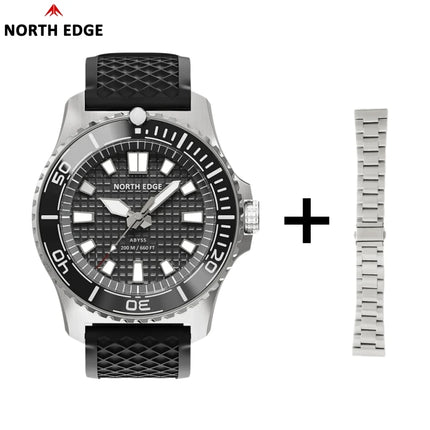 NORTH EDGE NEW Design ABYSS Solar Powered Dive Quartz Wristwatch 200M Waterproof Sports Diving Watch 316L Soft Strap Men Watches
