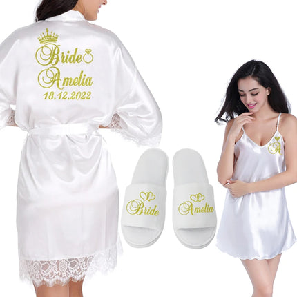 Data personalizzata Nome Kimono in pizzo Abito da donna Matrimonio Sposa Abiti da damigella d'onore Addio al nubilato Preparewear
