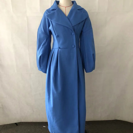 European American Retro Court Style Wool Coat, Long Length with Big Lapel & Lantern Sleeves, New Autumn Winter Outerwear