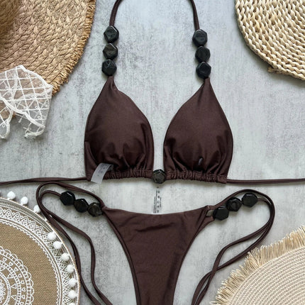 Costume da bagno bikini sexy con perline 2026 da donna, set bikini halter con scollo a V, abbigliamento da spiaggia estivo platinumshop