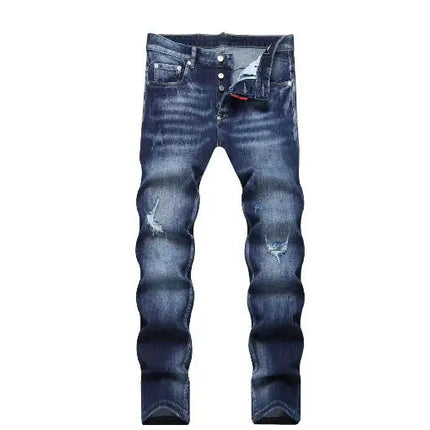 New Fashion Men Black Ripped Denim Jeans talian High Street Style Denim Pants High Quality Male Slim Fit Denim Trousers Size 38 PlatiNum