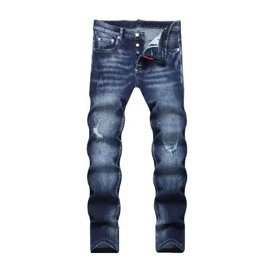 New Fashion Men Black Ripped Denim Jeans talian High Street Style Denim Pants High Quality Male Slim Fit Denim Trousers Size 38 PlatiNum
