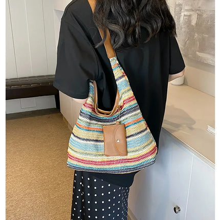 Hand-Woven Large Capacity Tote Bag for Women, Fashionable Commuter Bag, INS Style, Beach Bag for Daily Travel