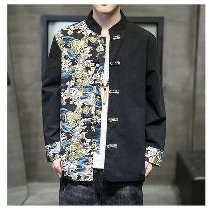 Camicie da uomo ricamate 2026 primavera stile cinese retrò colletto alla coreana giacca in cotone e lino cardigan da uomo Kungfu allentato casual Top