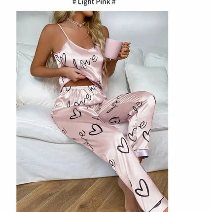 Pigiama da donna in raso di seta set lettera stampa Cami Vest Shirt con pantaloni Sleepwear Ladie Sexy pigiama Lingerie pigiama da notte platinumshop