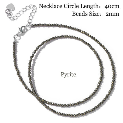 Mini Stone Beaded Necklace 2mm Faceted Natural Agat Quartzs Necklaces Female Fashion Party Choker for Women Girls Jewelry Gift PlatiNum