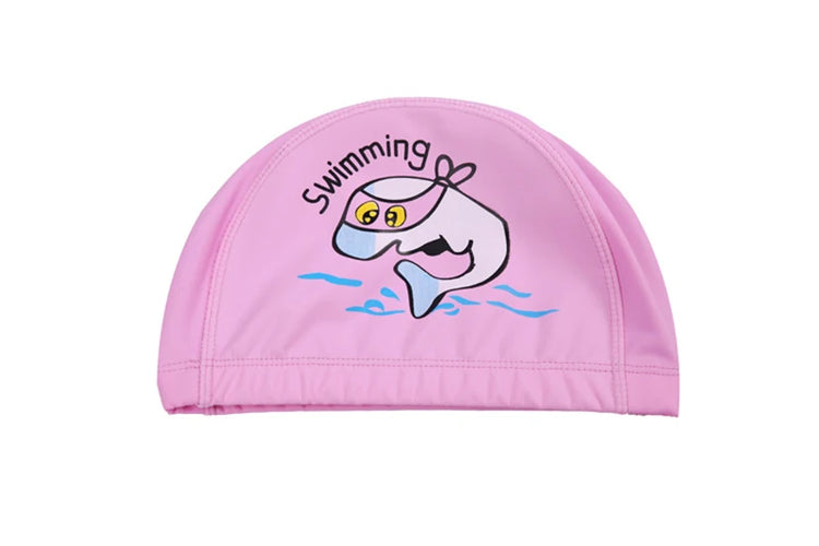 Cuffia da nuoto per bambini Tessuto PU impermeabile Simpatico cartone animato Animale Delfino Proteggi le orecchie Capelli lunghi Ragazzi Ragazze Cuffia da piscina Cappello