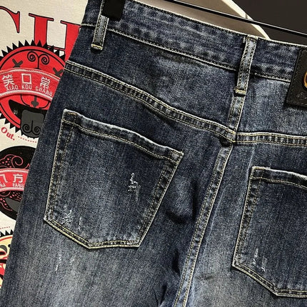 2023 Spring and Autumn New Men's Fashion Trend Ripped Patch Small Foot Pants Men's Casual Slim Comfortable High-Quality Jeans PlatiNum