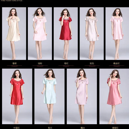 Women's Ice Silk Casual Silk Pajamas Sexy Lace Short Sleeve Women's Summer Pajamas Homewear
