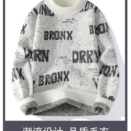 Autumn Winter Men's New Letter Sweater, High-quality Men's Brand Pullover, Warm Knit Tops High Street Trend Base Shirt