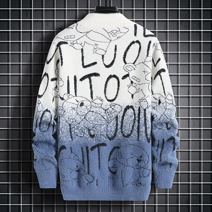 Harajuku Sweater Men's Y2K Knitted Letter Printing Sweater Men's Wool Pullover Men's Retro Knitted Color Block Tops