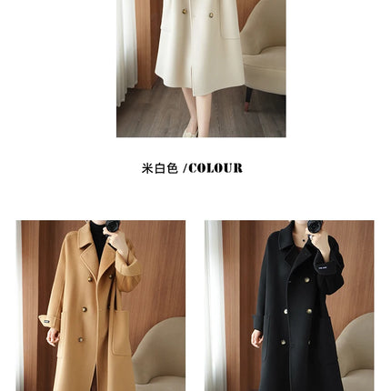 Ladies' 100% Cashmere Thick Double-Sided Extended Coat, Classic, Versatile and Fashionable for Business and Leisure